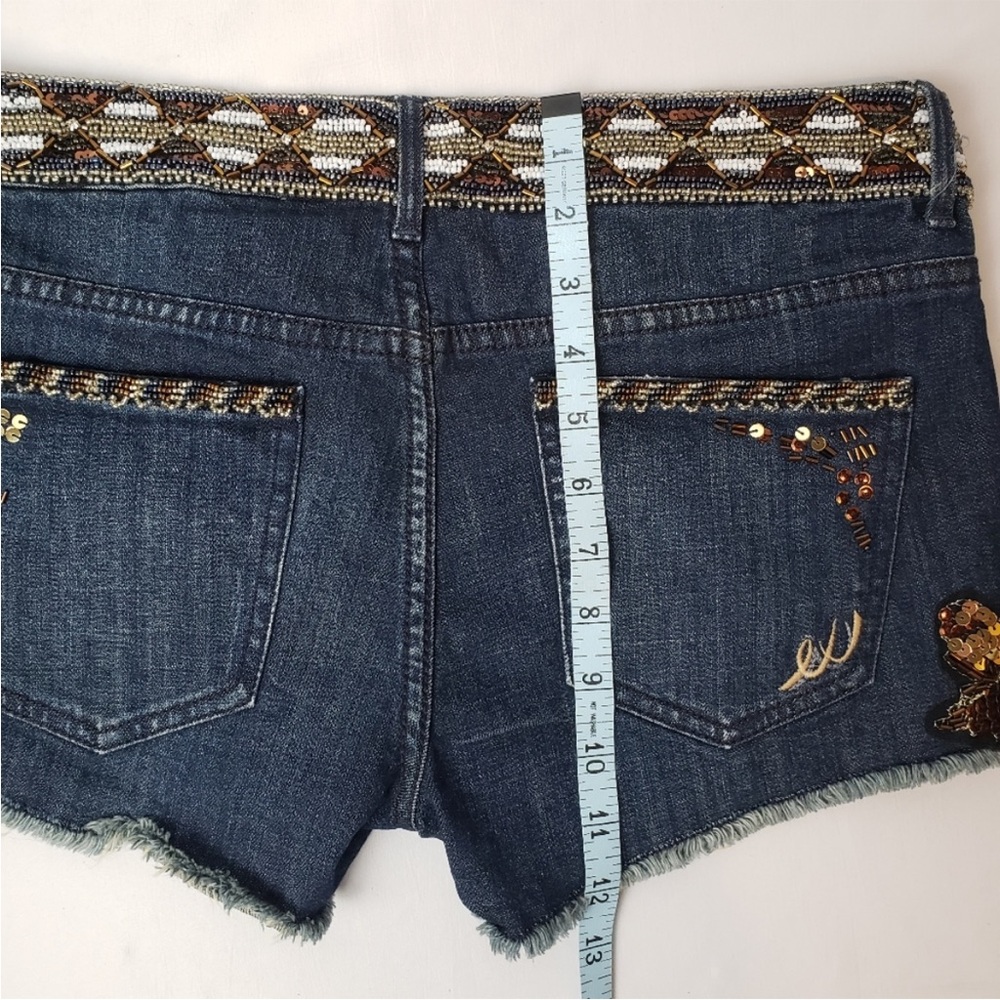 NWT Express gorgeous bronze gold and white sequined and beaded blue jeans - Picture 11 of 16